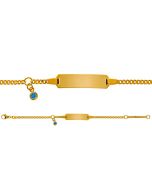 Gourmette Diamant bleu Or Jaune 375, Bracelet Identité Enfant, 14cm, Livraison Gratuite Suisse