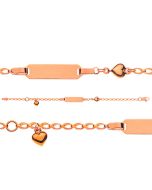 Gourmette Or Rose 750 avec 2 jolis coeurs, Bracelet Identité Bébé Fille, 14cm, Livraison Gratuite Suisse