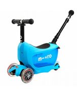Trottinette Micro Mini2go Deluxe Plus bleu, avec barre et espace pour ranger ses affaires, Livraison Gratuite, Boutique en Suisse