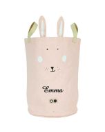 sac pour ranger les jouets, lapin rose
