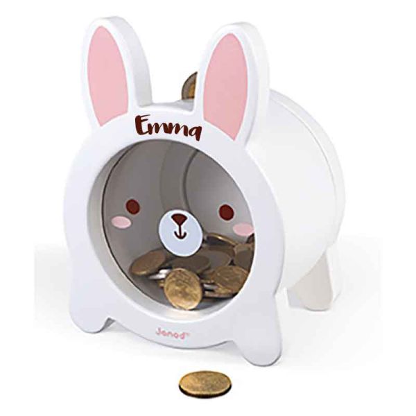 Tirelire pour enfant personnalisable et animée en bois, Lapin - PASSION DECO