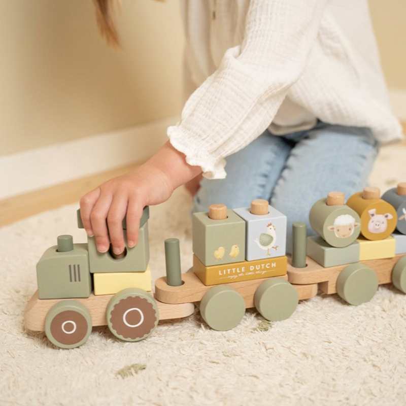 Train en bois personnalisé Little Dutch pour enfants dès 1 an avec blocs colorés
