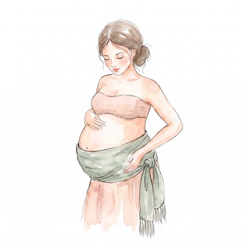 Rebozo nou&eacute; en ceinture de soutien sous le ventre pendant la grossesse