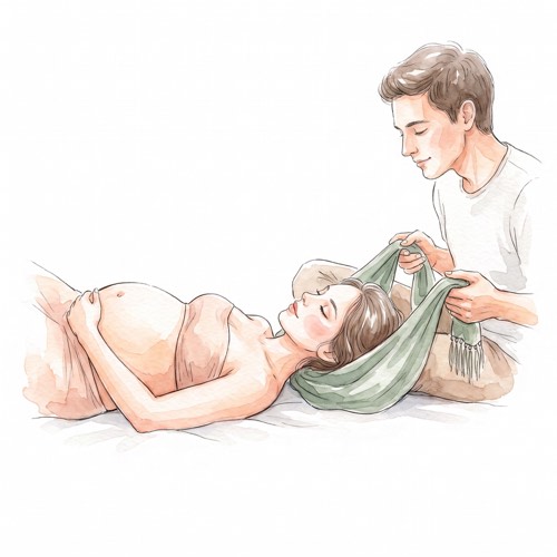 Bercement de la t&ecirc;te avec un rebozo, femme enceinte allong&eacute;e sur le dos